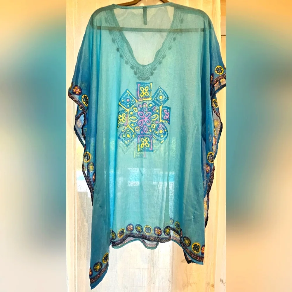 CYNTHIA ROWLEY SHEER TURQUOISE COVER UP - Picture 5 of 6